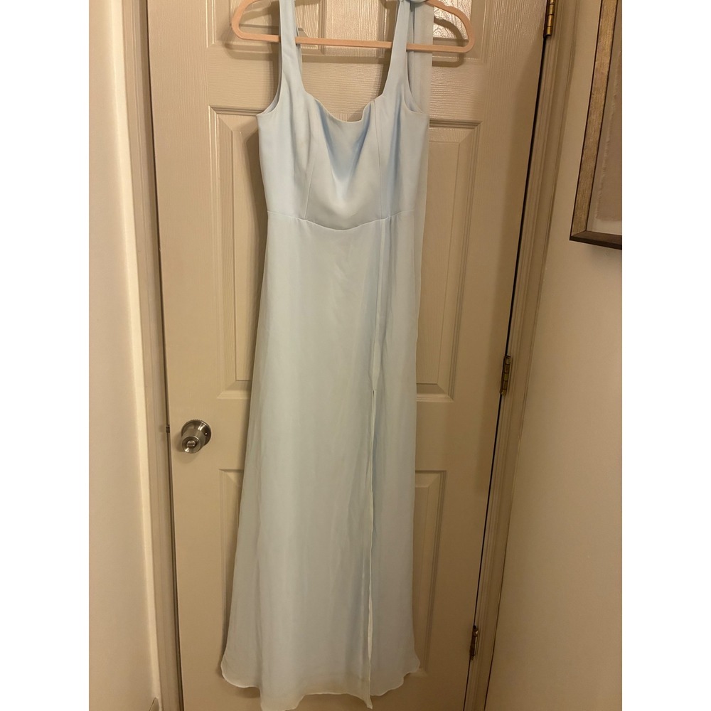 Birdy Grey Light Blue Chiffon Tie Shoulder Bridesmaid Maxi Dress‎ Womens Medium